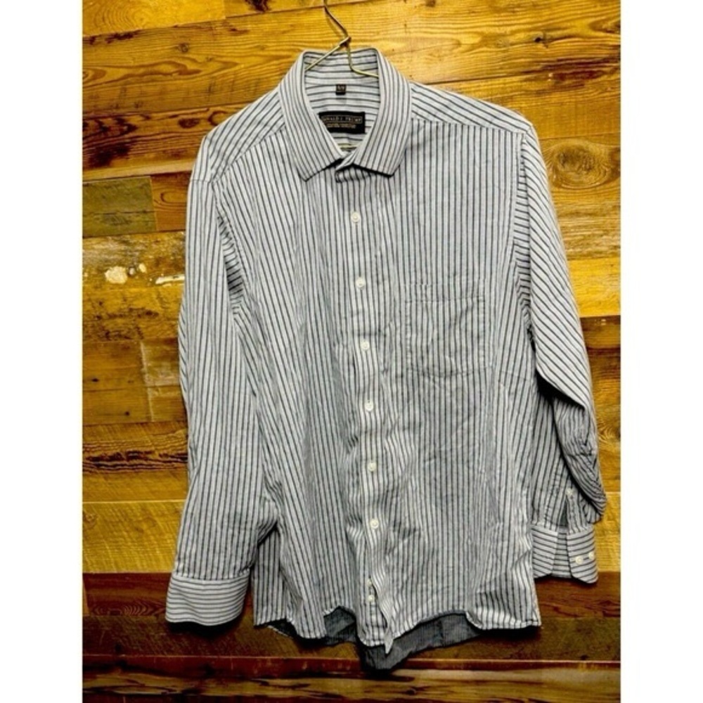 Donald Trump Signature Collection Vintage Gray Stripe Shirt Office Casual